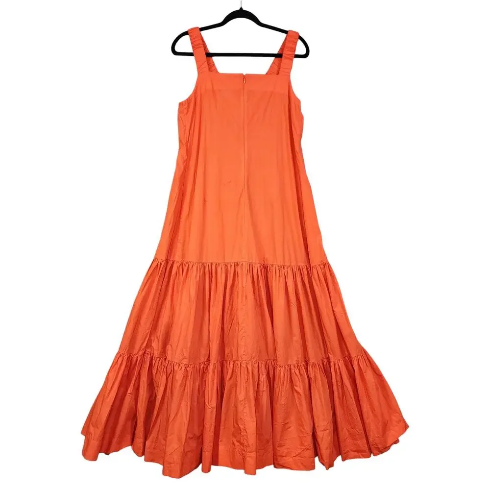 Eudon Choi Womens Midi Ruched Tiered Dress Size 12 Orange Tiered Smocked Peasant